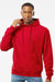 Tultex 320 Mens Fleece Hooded Sweatshirt Hoodie w/ Pouch Pocket Red Model Front