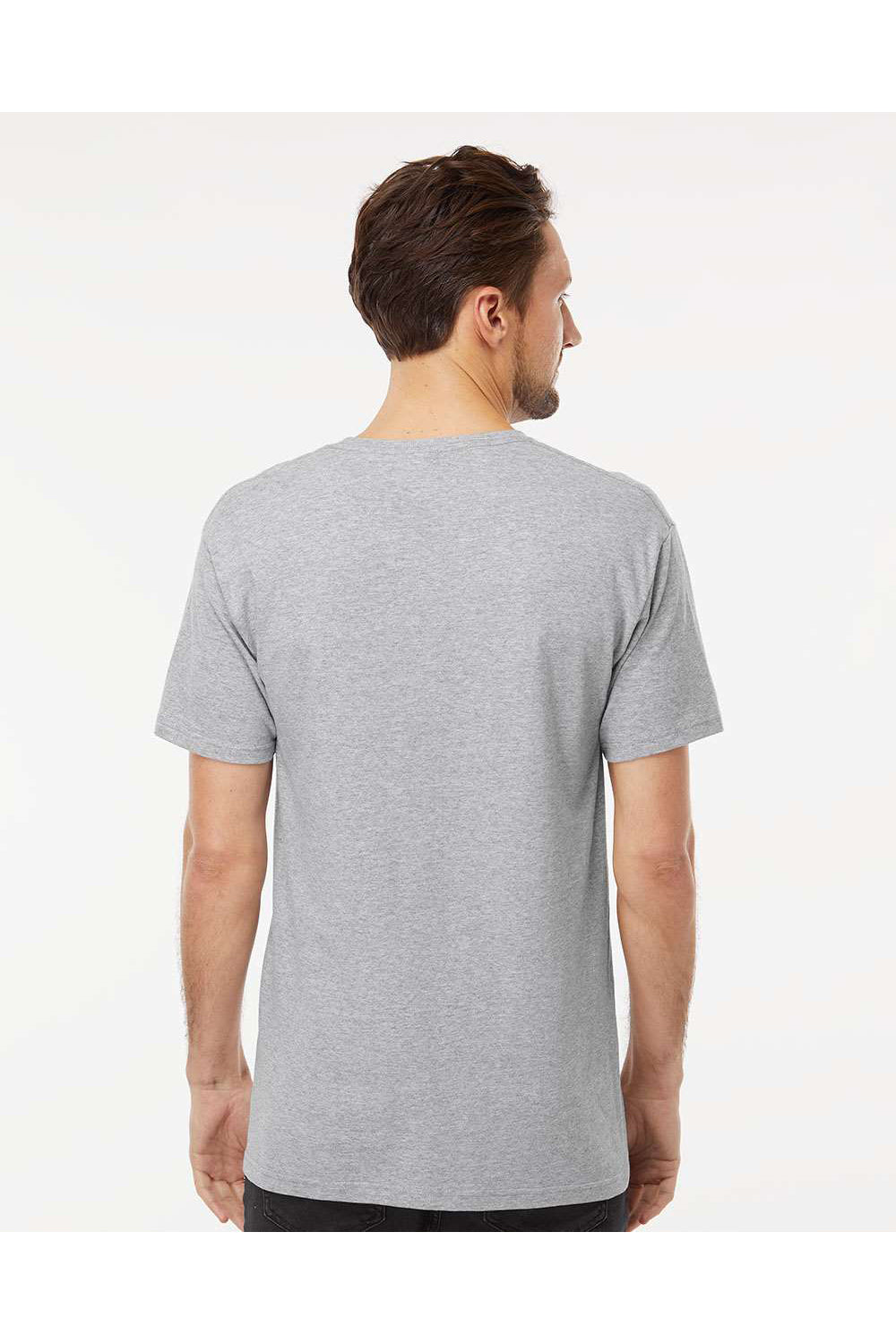 M&O 4800 Mens Gold Soft Touch Short Sleeve Crewneck T-Shirt Athletic Grey Model Back