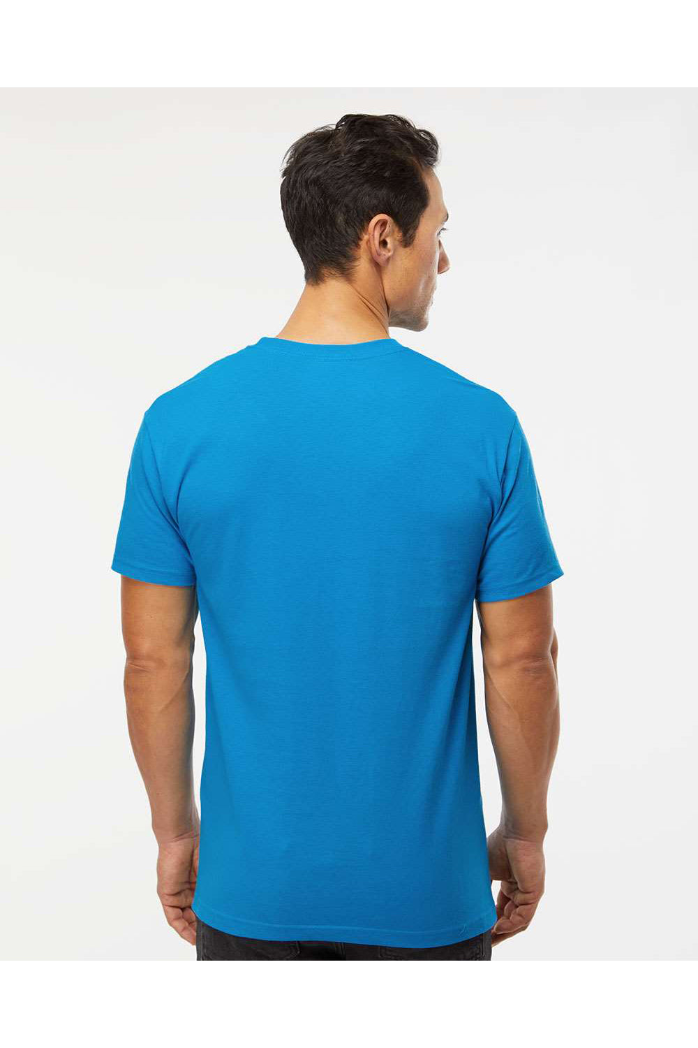 M&O 4800 Mens Gold Soft Touch Short Sleeve Crewneck T-Shirt Turquoise Blue Model Back