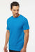 M&O 4800 Mens Gold Soft Touch Short Sleeve Crewneck T-Shirt Turquoise Blue Model Side