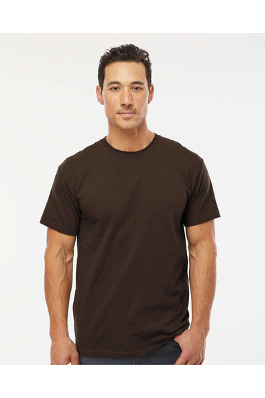 M&O 4800 Mens Gold Soft Touch Short Sleeve Crewneck T-Shirt Chocolate Brown Model Front