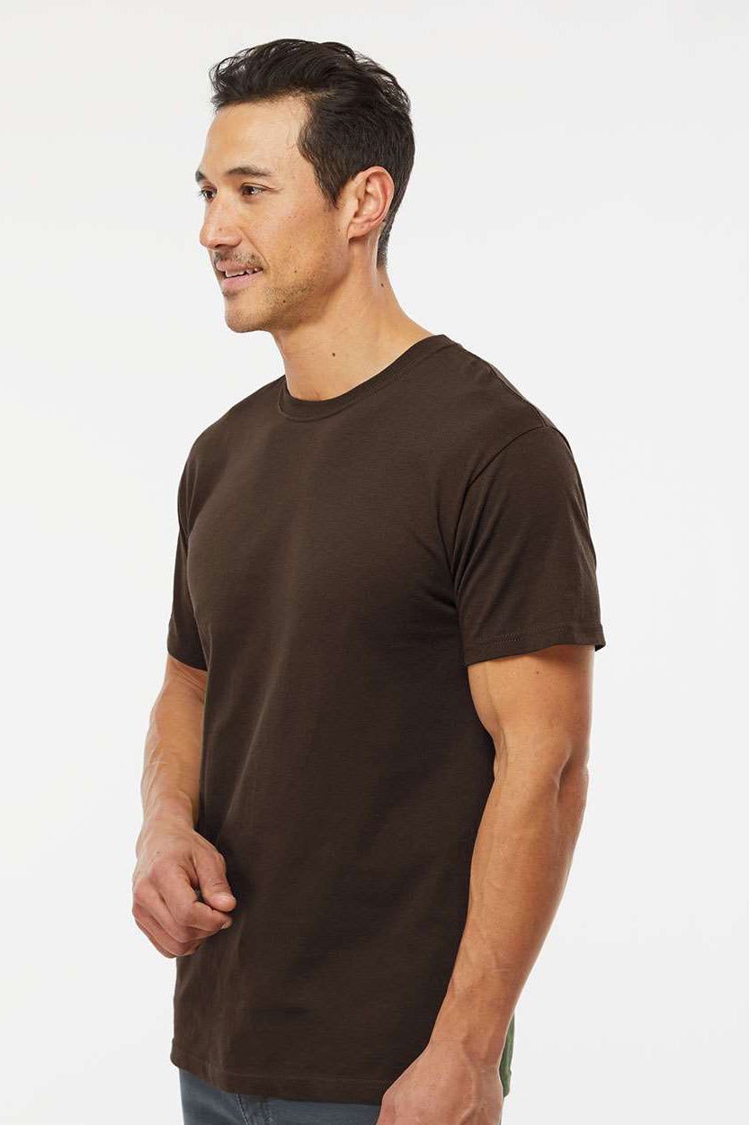 M&O 4800 Mens Gold Soft Touch Short Sleeve Crewneck T-Shirt Chocolate Brown Model Side
