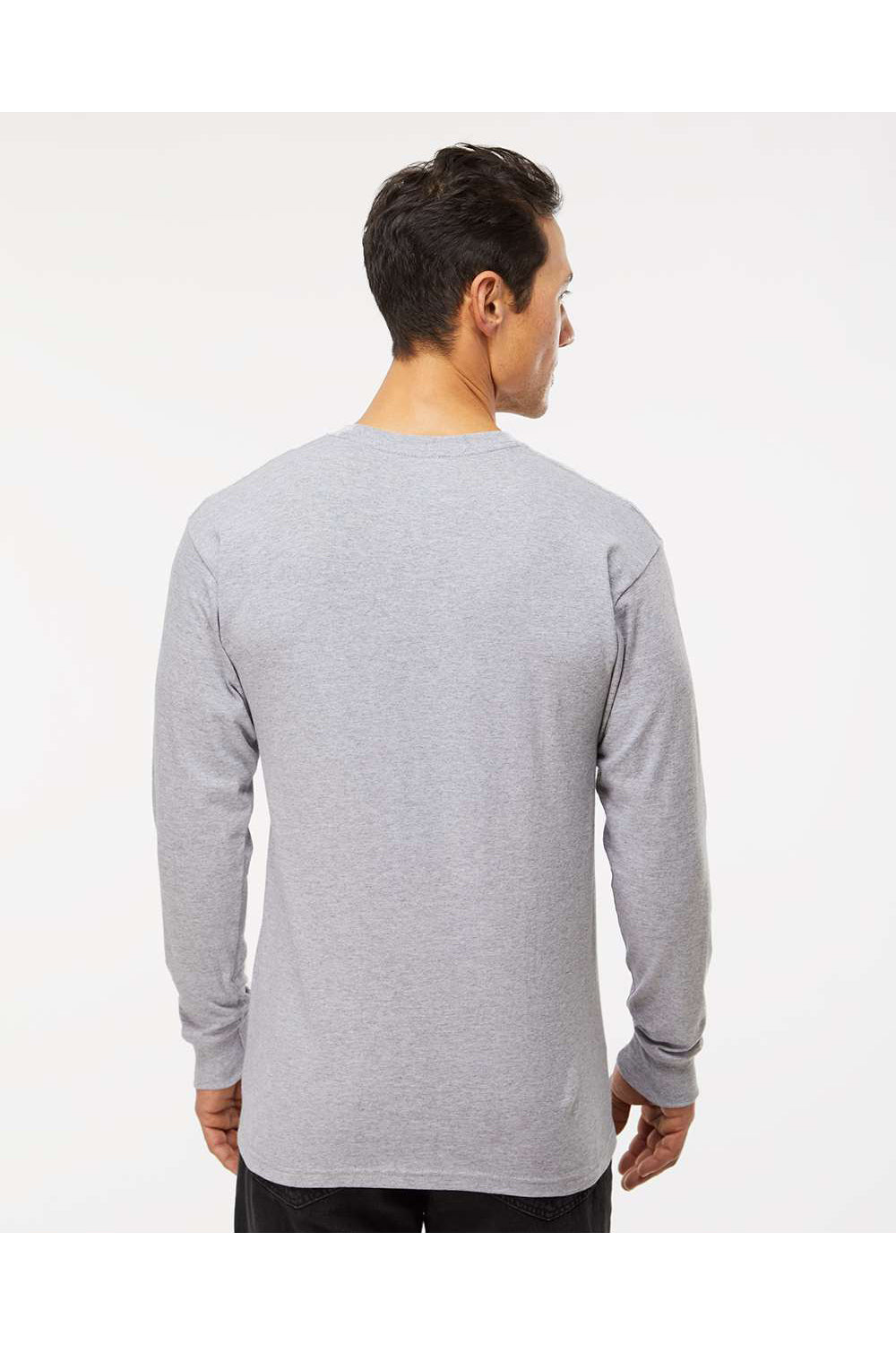 M&O 4820 Mens Gold Soft Touch Long Sleeve Crewneck T-Shirt Athletic Grey Model Back
