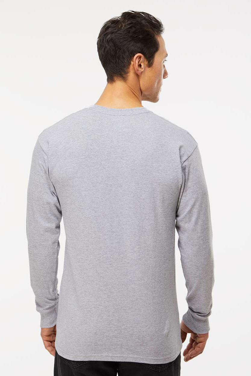 M&O 4820 Mens Gold Soft Touch Long Sleeve Crewneck T-Shirt Athletic Grey Model Back