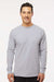 M&O 4820 Mens Gold Soft Touch Long Sleeve Crewneck T-Shirt Athletic Grey Model Front