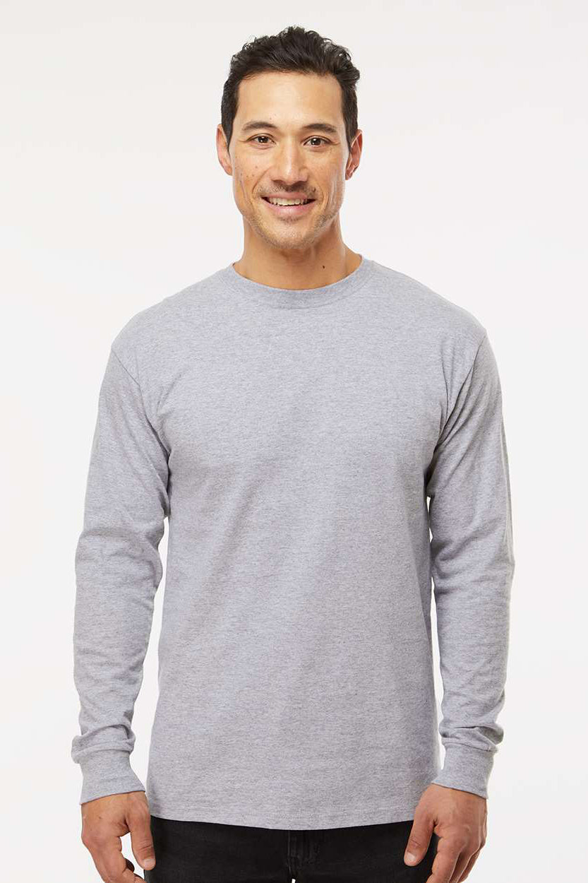 M&O 4820 Mens Gold Soft Touch Long Sleeve Crewneck T-Shirt Athletic Grey Model Front