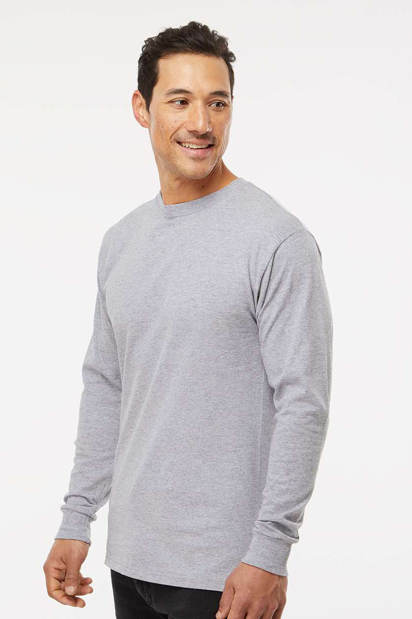 M&O 4820 Mens Gold Soft Touch Long Sleeve Crewneck T-Shirt Athletic Grey Model Side
