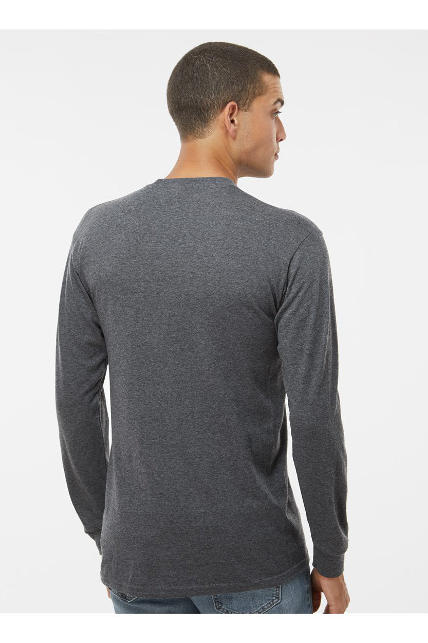 M&O 4820 Mens Gold Soft Touch Long Sleeve Crewneck T-Shirt Heather Dark Grey Model Back