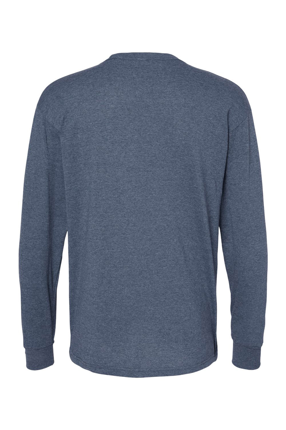 M&O 4820 Mens Gold Soft Touch Long Sleeve Crewneck T-Shirt Heather Navy Blue Flat Back