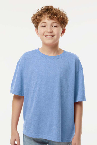 M&O 4850 Youth Gold Soft Touch Short Sleeve Crewneck T-Shirt Heather Light Blue Model Front