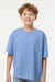 M&O 4850 Youth Gold Soft Touch Short Sleeve Crewneck T-Shirt Heather Light Blue Model Front