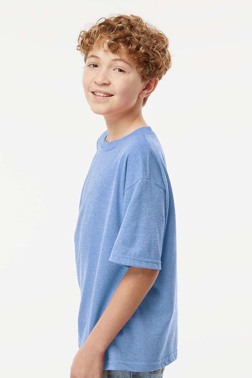 M&O 4850 Youth Gold Soft Touch Short Sleeve Crewneck T-Shirt Heather Light Blue Model Side