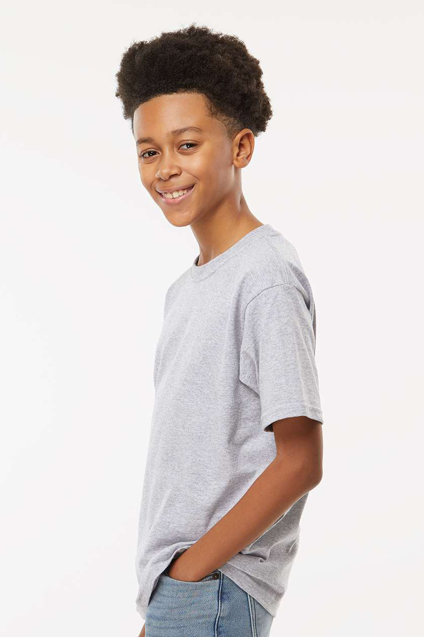 M&O 4850 Youth Gold Soft Touch Short Sleeve Crewneck T-Shirt Athletic Grey Model Side