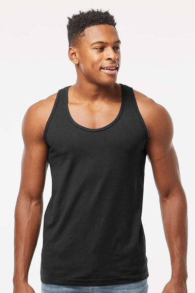 Tultex S105 Mens Fine Jersey Tank Top Black Model Front