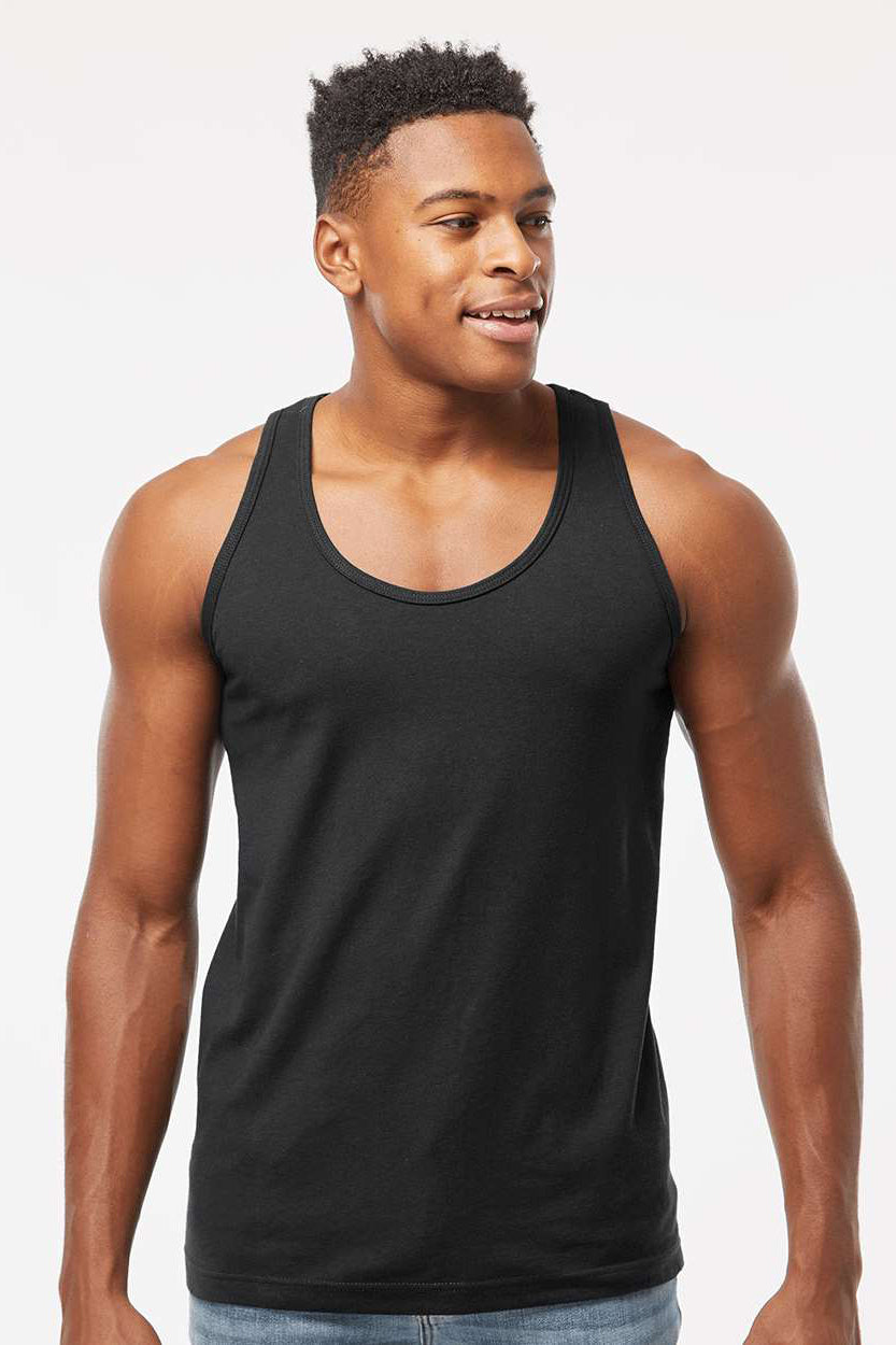 Tultex S105 Mens Fine Jersey Tank Top Black Model Front
