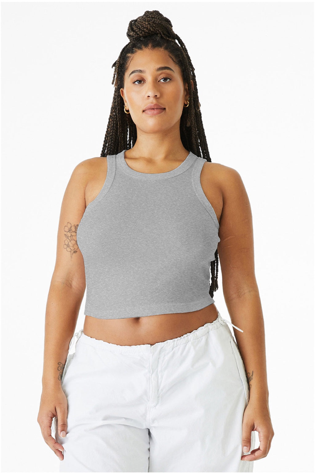 Bella + Canvas BC1019/1019 Womens Micro Ribbed Racerback Tank Top Heather Grey Model Front