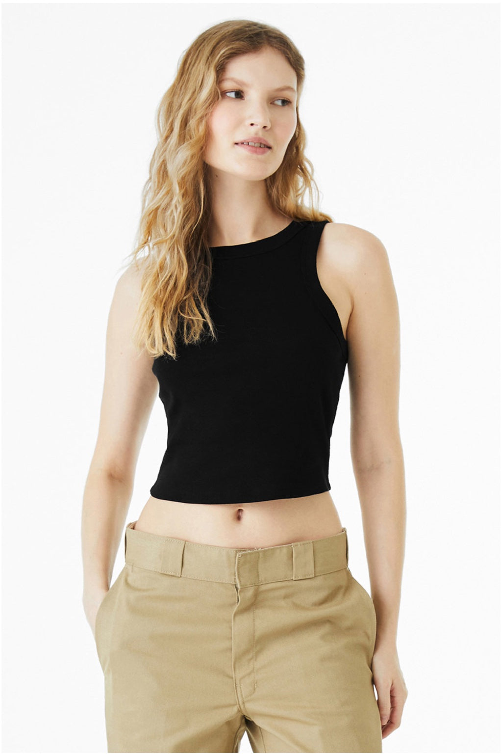 Bella + Canvas BC1019/1019 Womens Micro Ribbed Racerback Tank Top Black Model Front