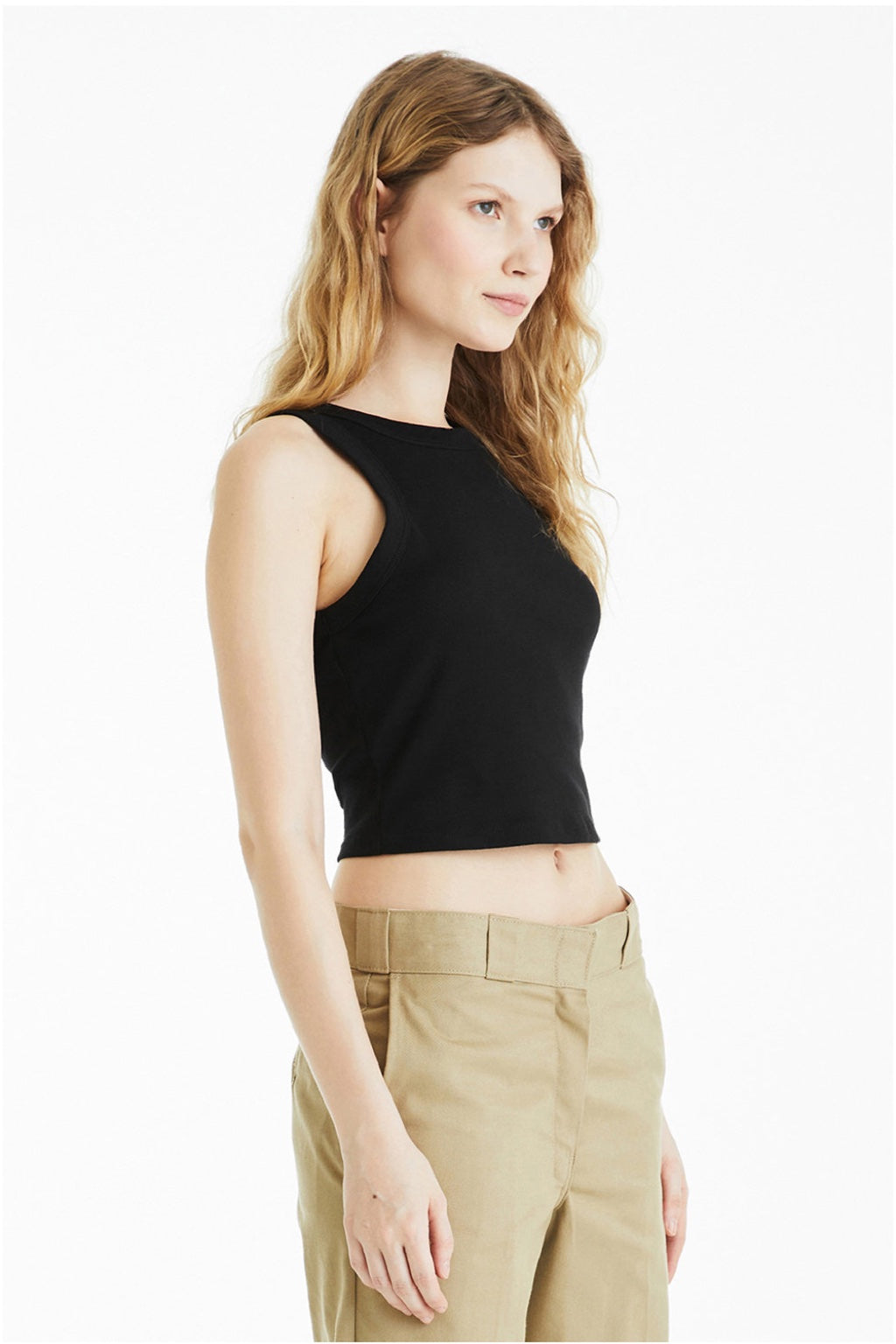 Bella + Canvas BC1019/1019 Womens Micro Ribbed Racerback Tank Top Black Model Side