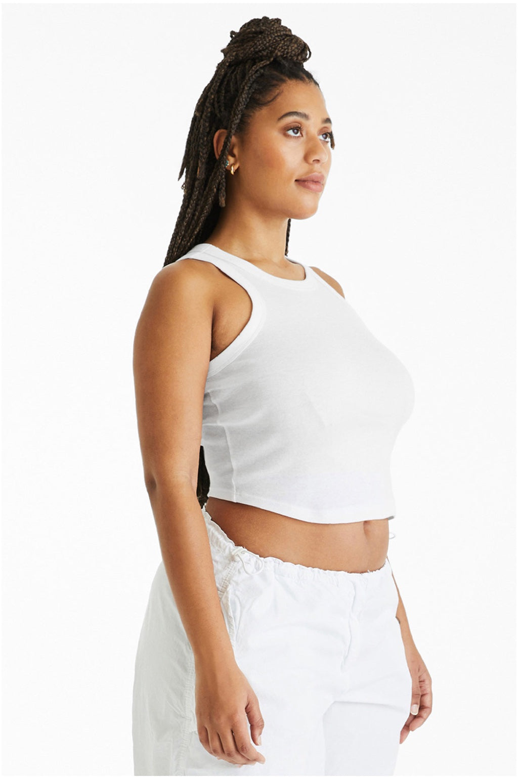 Bella + Canvas BC1019/1019 Womens Micro Ribbed Racerback Tank Top White Model Side