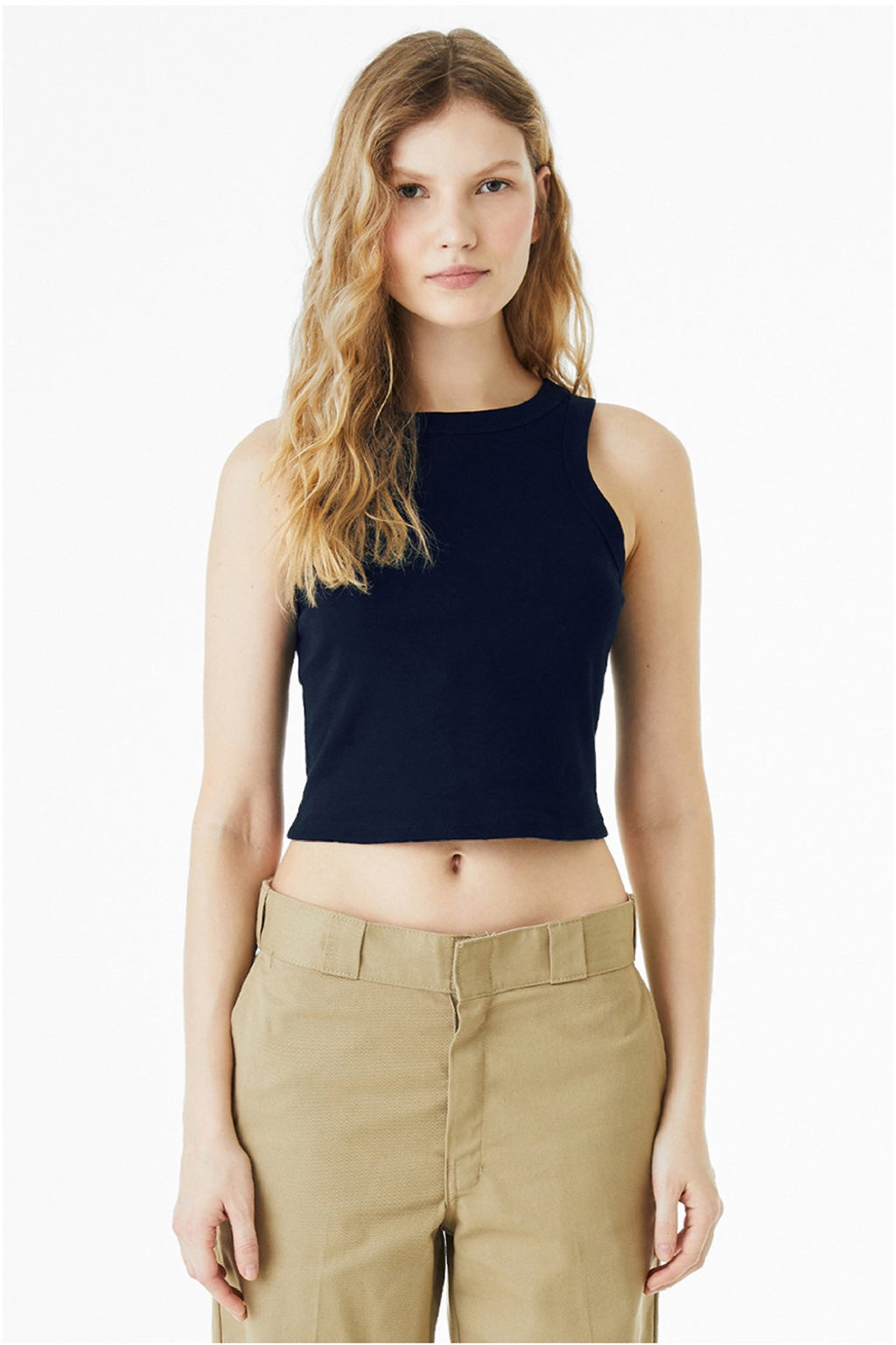 Bella + Canvas BC1019/1019 Womens Micro Ribbed Racerback Tank Top Navy Blue Model Front