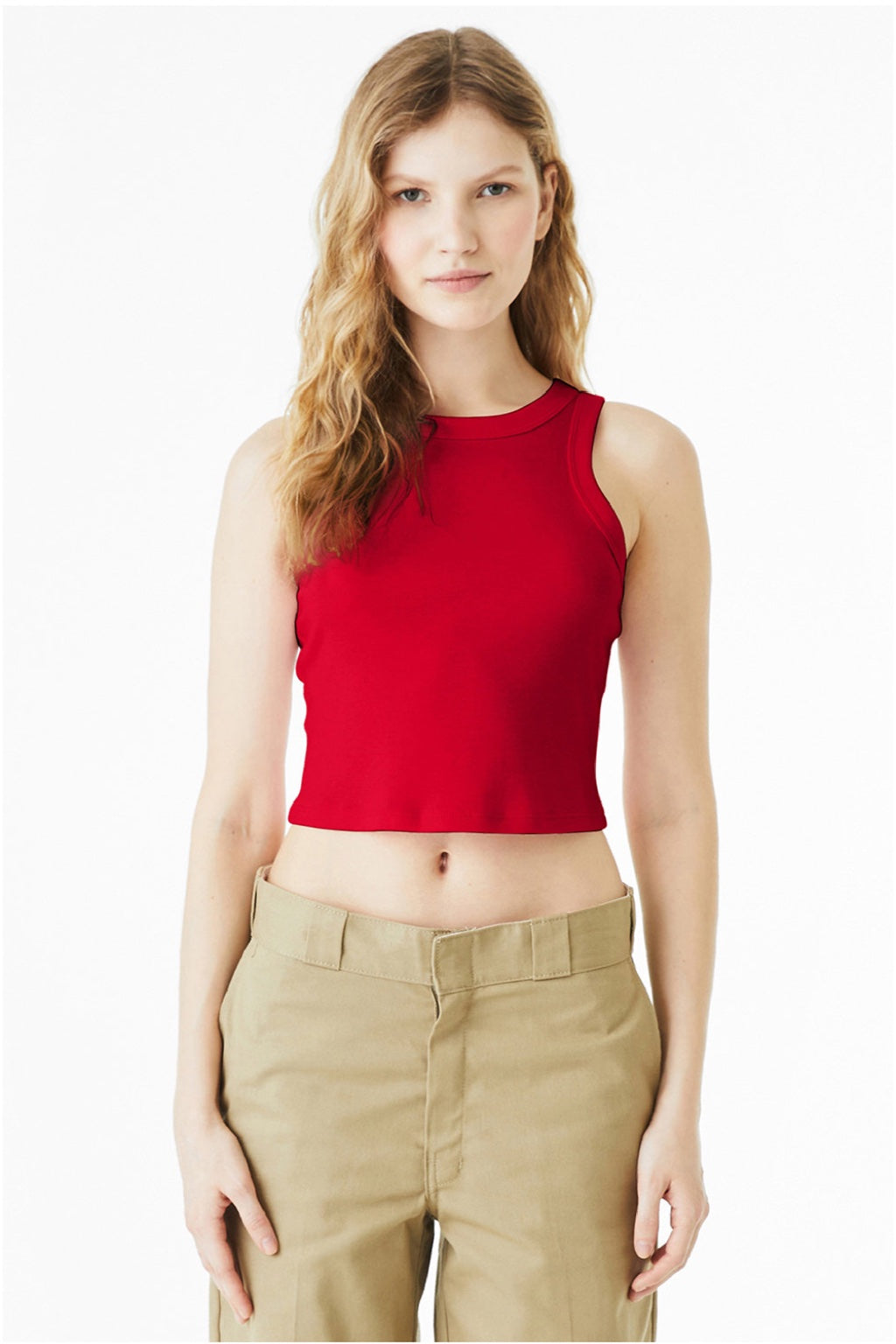 Bella + Canvas BC1019/1019 Womens Micro Ribbed Racerback Tank Top Red Model Front