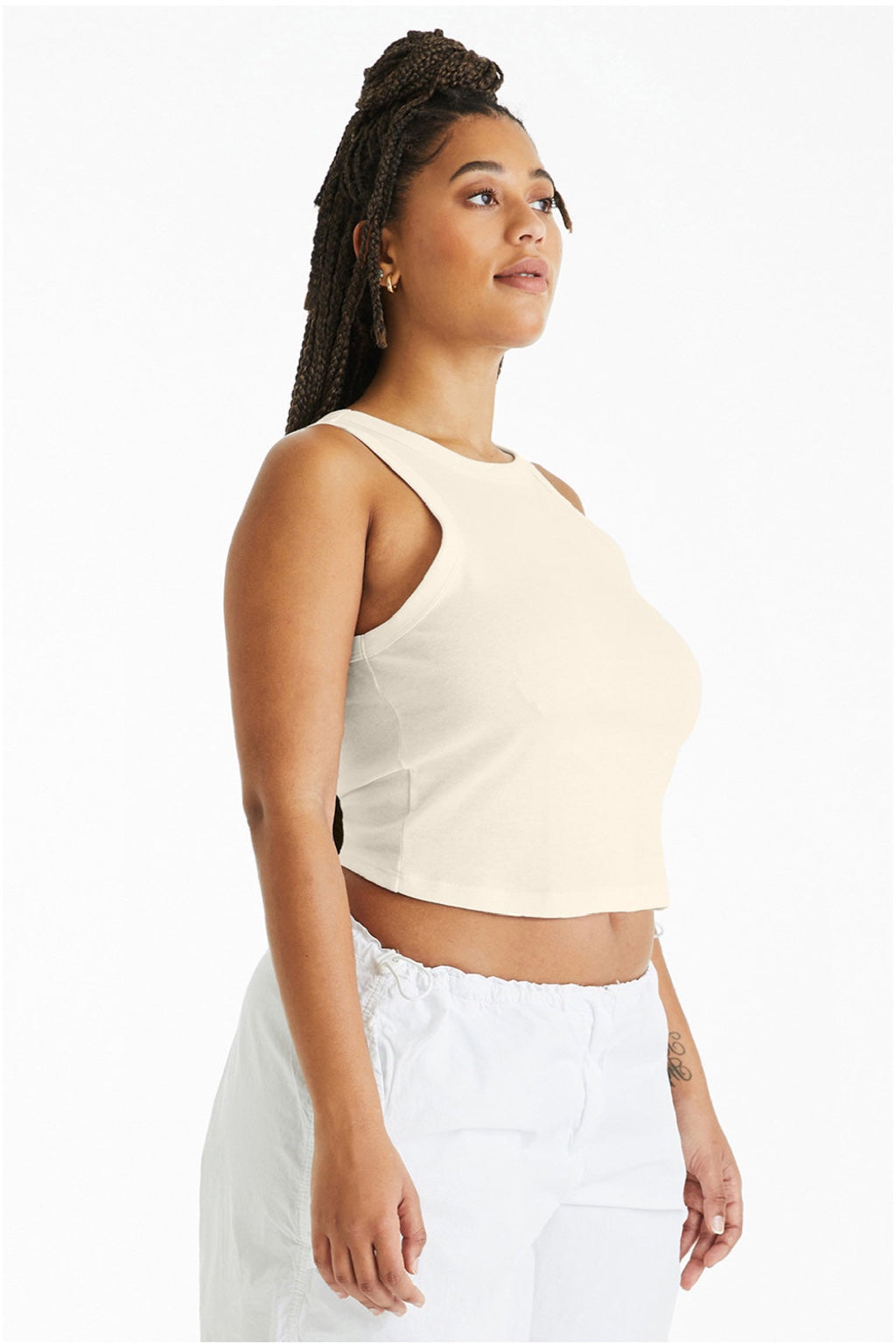 Bella + Canvas BC1019/1019 Womens Micro Ribbed Racerback Tank Top Natural Model Side