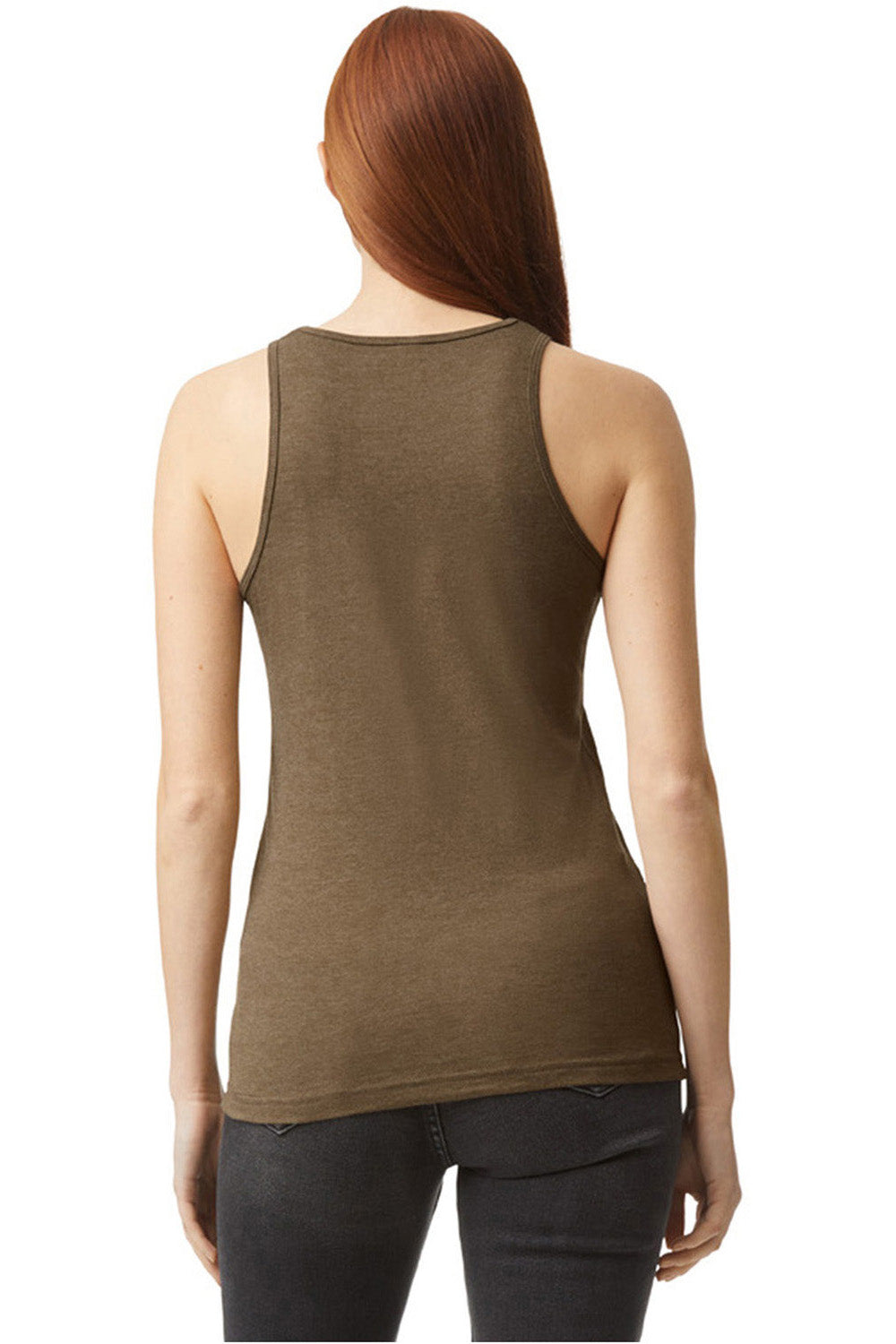 American Apparel 101CVC Womens CVC Racerneck Tank Top Heather Army Brown Model Back