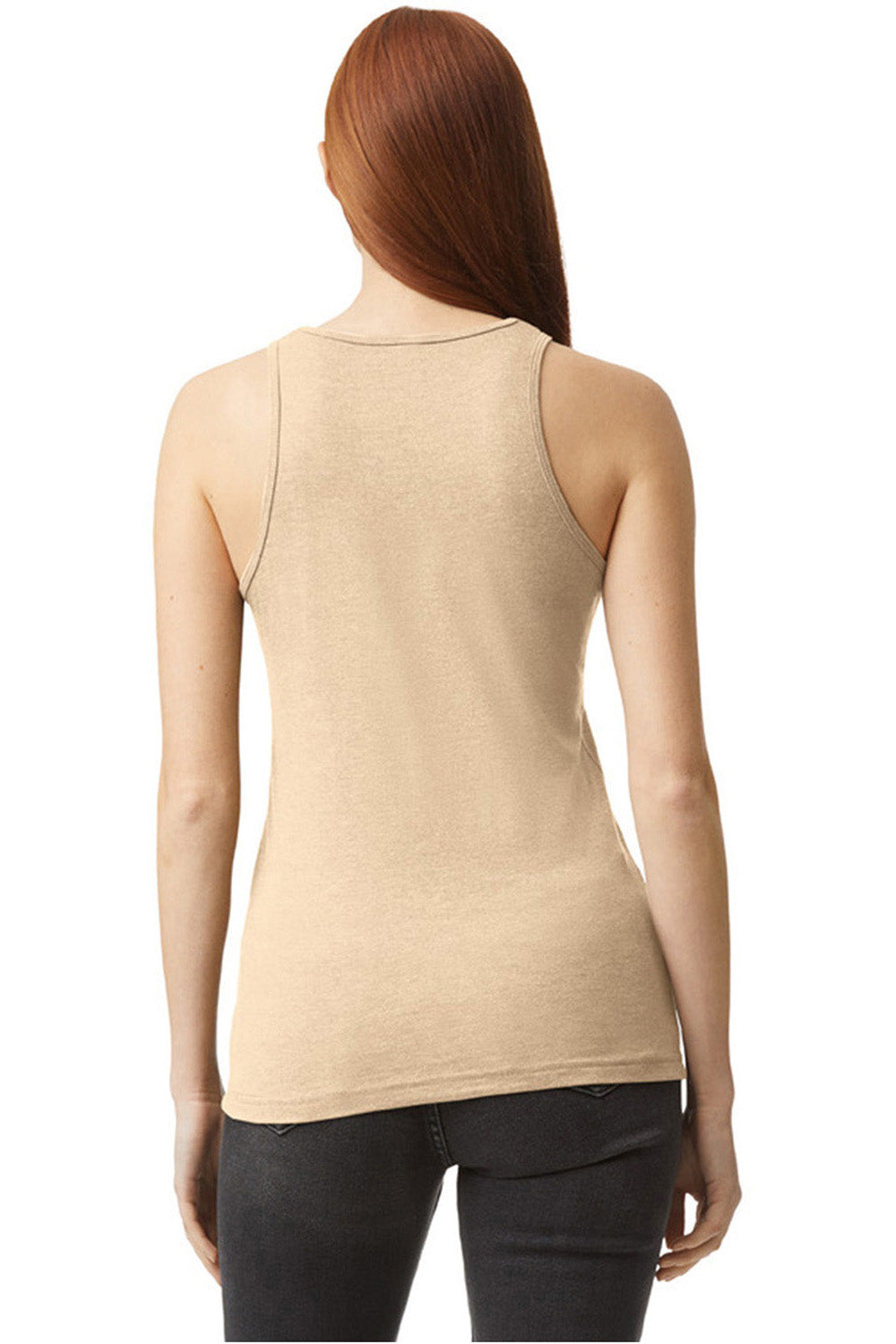 American Apparel 101CVC Womens CVC Racerneck Tank Top Heather Bone Model Back
