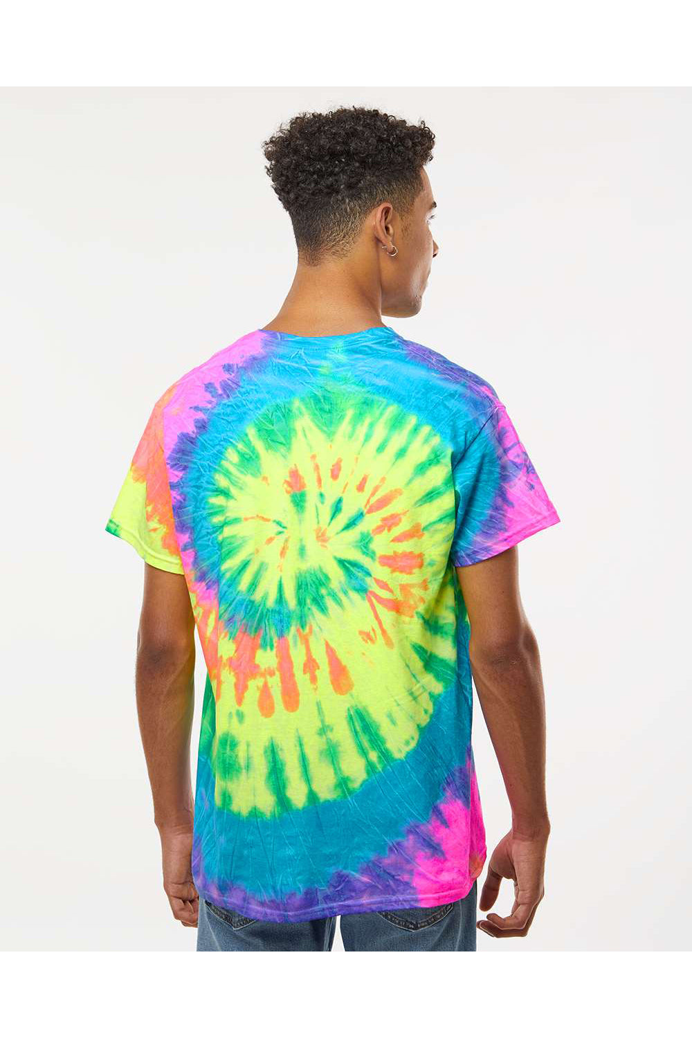 Colortone 1000 Mens Short Sleeve Crewneck T-Shirt Neon Rainbow Model Back