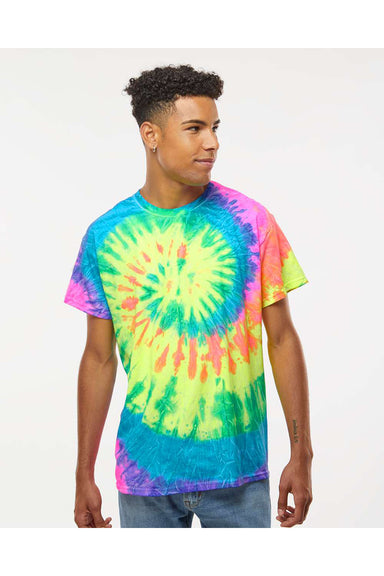 Colortone 1000 Mens Short Sleeve Crewneck T-Shirt Neon Rainbow Model Front