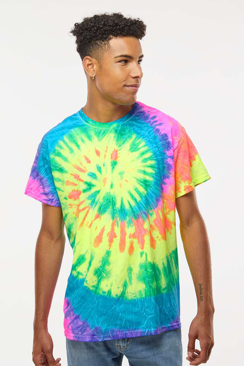 Colortone 1000 Mens Short Sleeve Crewneck T-Shirt Neon Rainbow Model Front