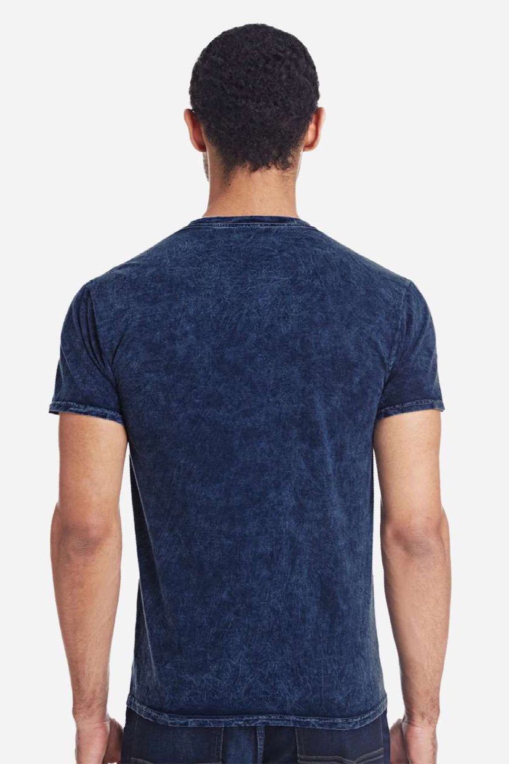 Colortone 1300 Mens Mineral Wash Short Sleeve Crewneck T-Shirt Mineral Navy Blue Model Back