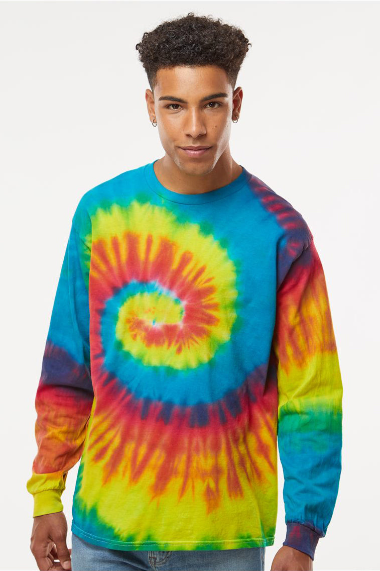 Colortone 2000 Mens Long Sleeve Crewneck T-Shirt Reactive Rainbow Model Front