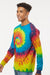 Colortone 2000 Mens Long Sleeve Crewneck T-Shirt Reactive Rainbow Model Side