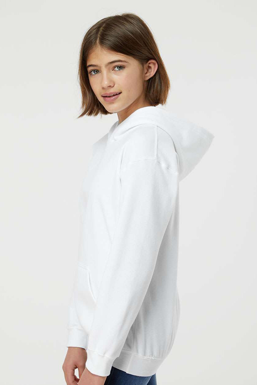 Tultex 320Y Youth Hooded Sweatshirt Hoodie w/ Pouch Pocket White Model Side