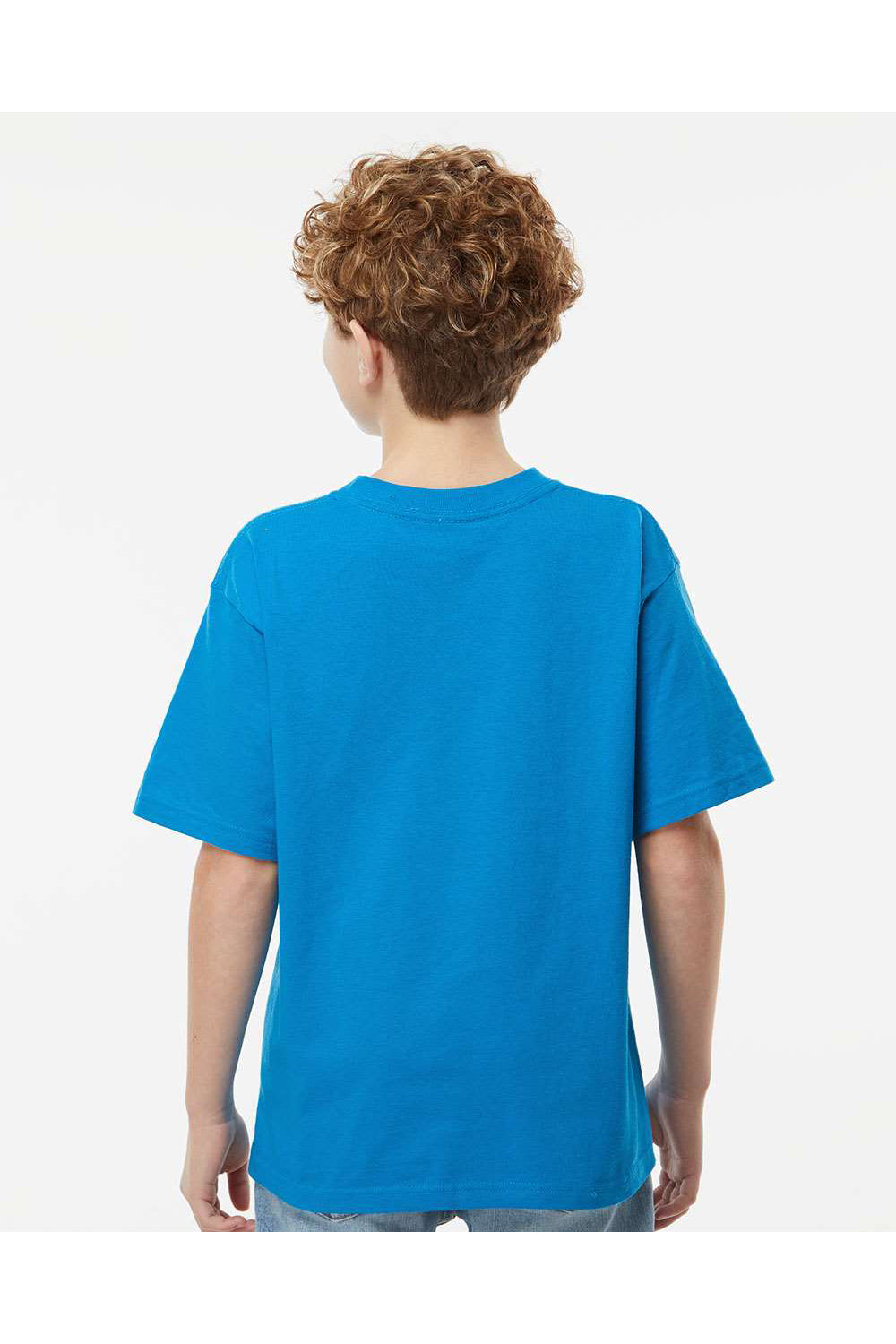 M&O 4850 Youth Gold Soft Touch Short Sleeve Crewneck T-Shirt Turquoise Blue Model Back