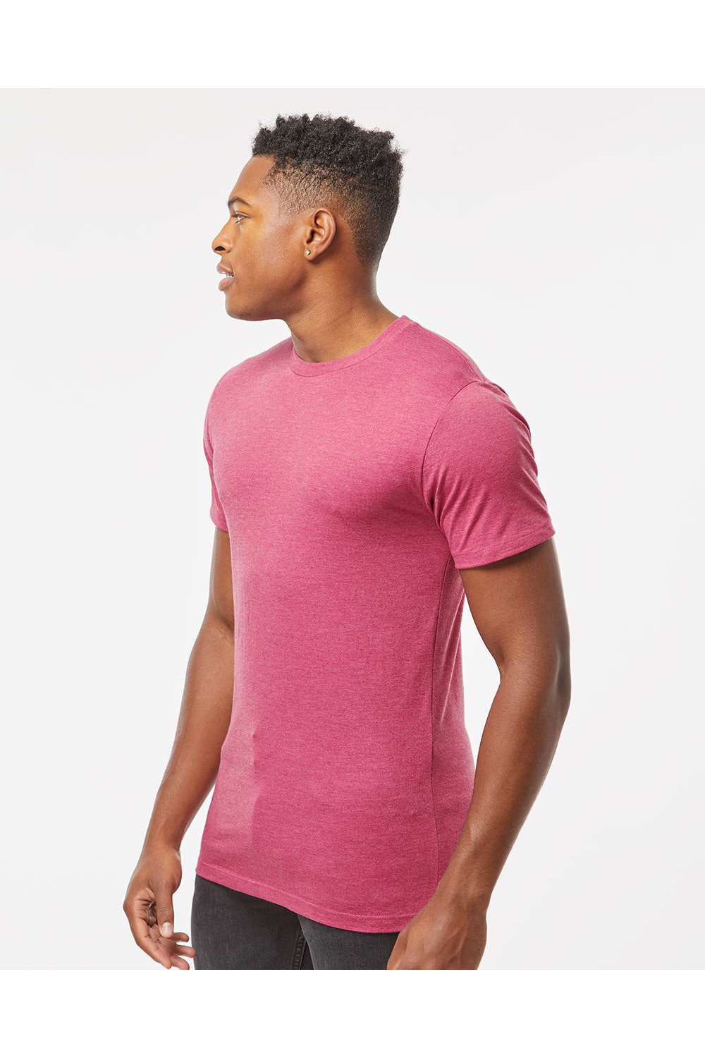 Tultex 541 Mens Premium Short Sleeve Crewneck T-Shirt Heather Cactus Flower Pink Model Side