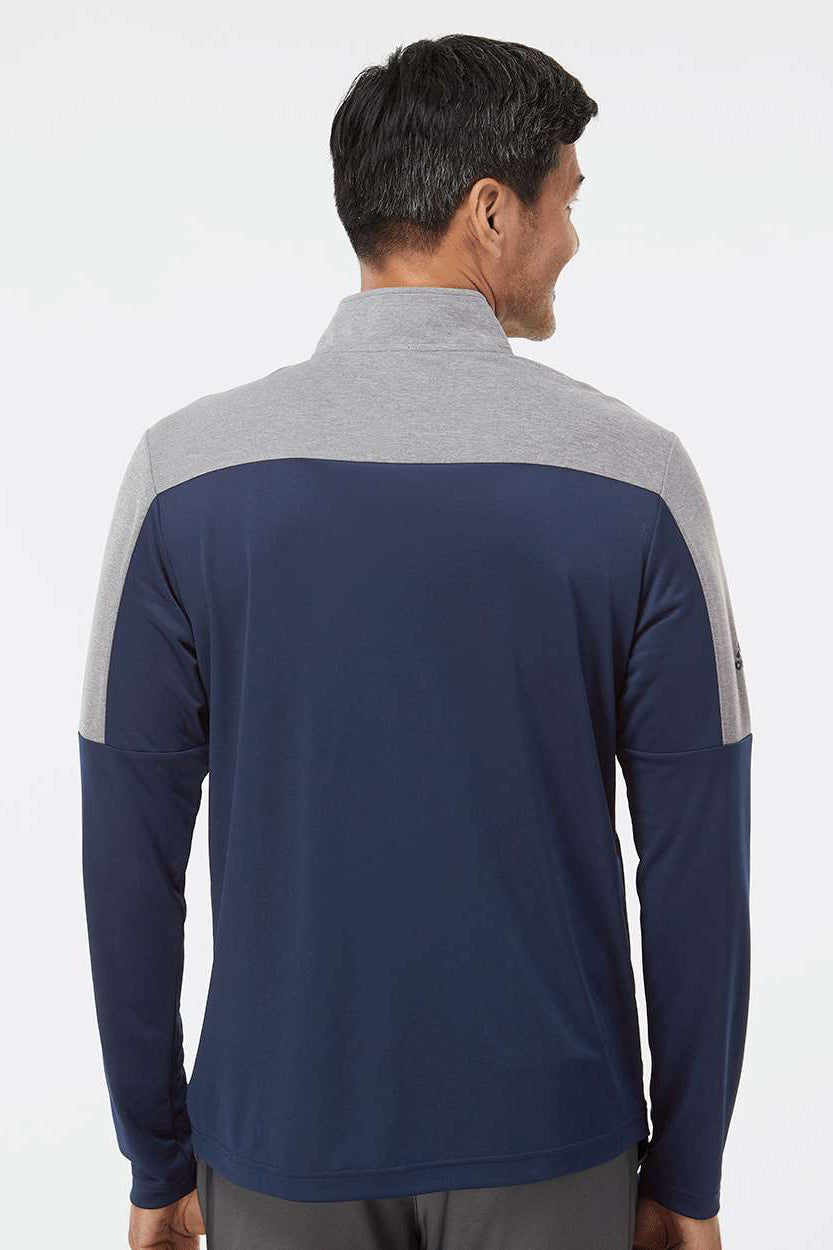 Adidas A552 Mens 1/4 Zip Sweatshirt Collegiate Navy Blue/Grey Melange Model Back