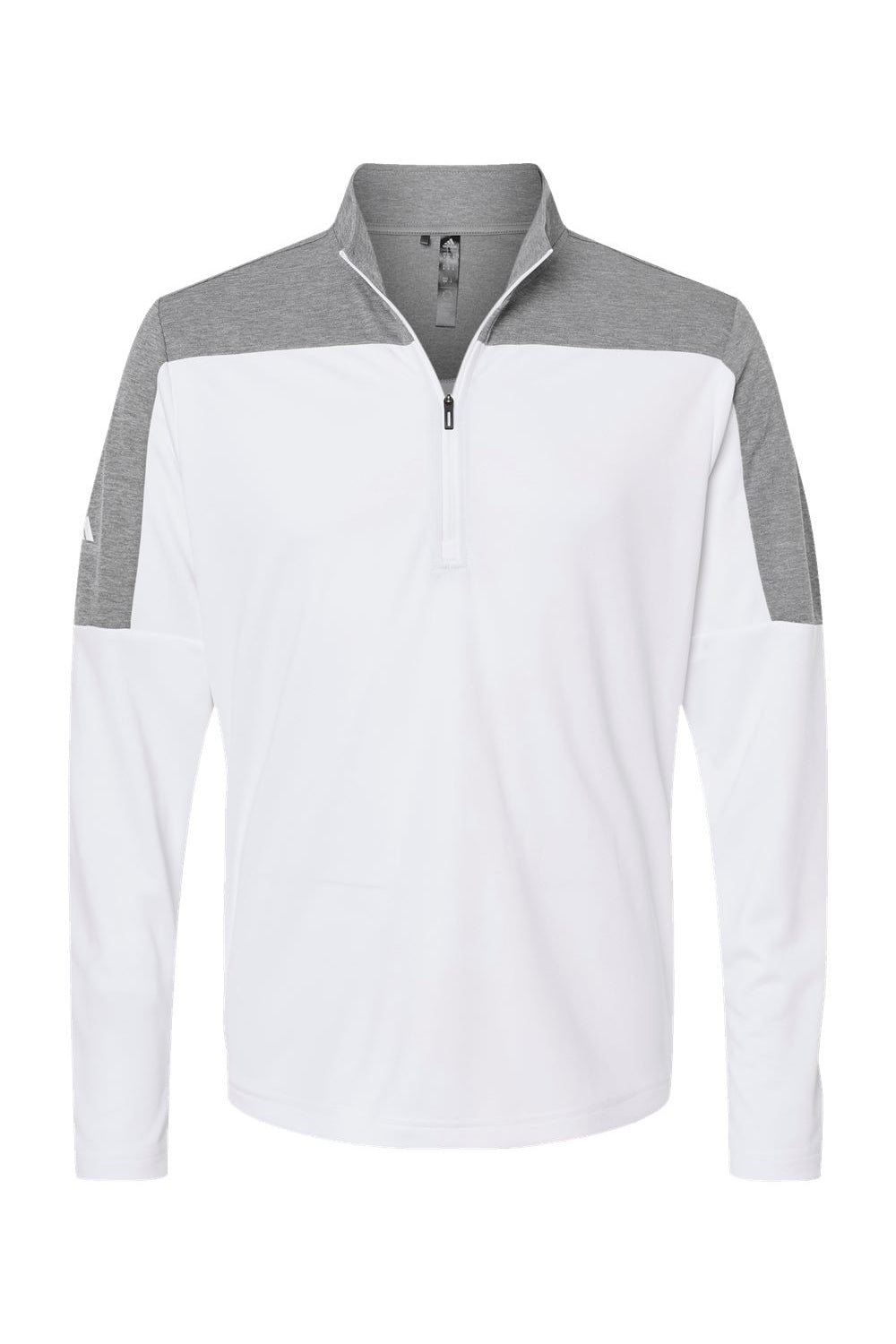 Adidas A552 Mens Moisture Wicking 1/4 Zip Sweatshirt White/Grey Melange Flat Front