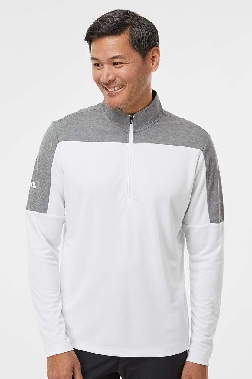 Adidas A552 Mens White/Grey Melange Moisture Wicking 1/4 Zip