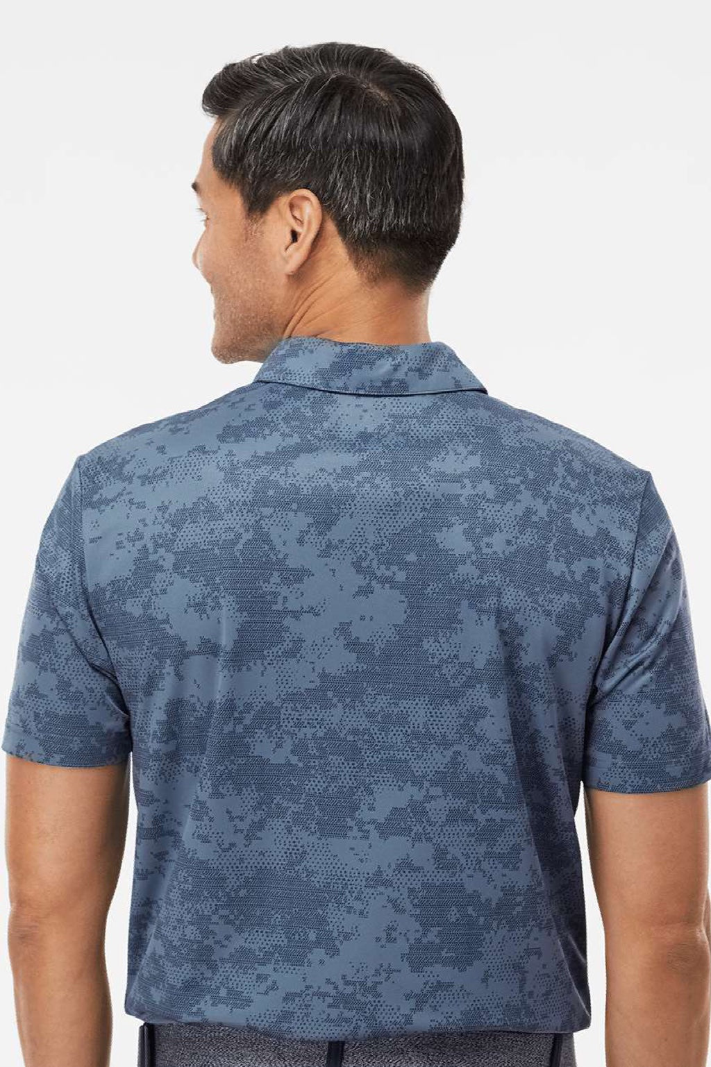 Adidas A550 Mens Camo Moisture Wicking Short Sleeve Polo Shirt Tech Ink Blue Model Back