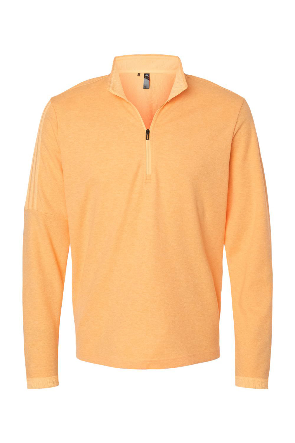 Adidas A554 Mens 3 Stripes Moisture Wicking 1/4 Zip Sweater Acid Orange Melange Flat Front