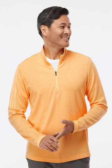 Adidas A554 Mens 3 Stripes Moisture Wicking 1/4 Zip Sweater Acid Orange Melange Model Front