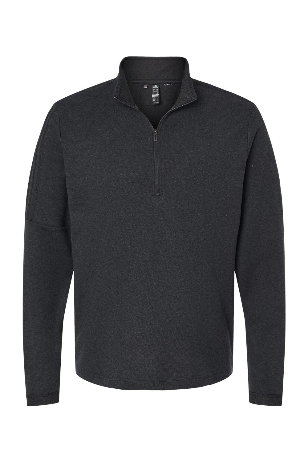 Adidas A554 Mens 3 Stripes Moisture Wicking 1/4 Zip Sweater Black Melange Flat Front
