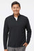 Adidas A554 Mens 3 Stripes Moisture Wicking 1/4 Zip Sweater Black Melange Model Front