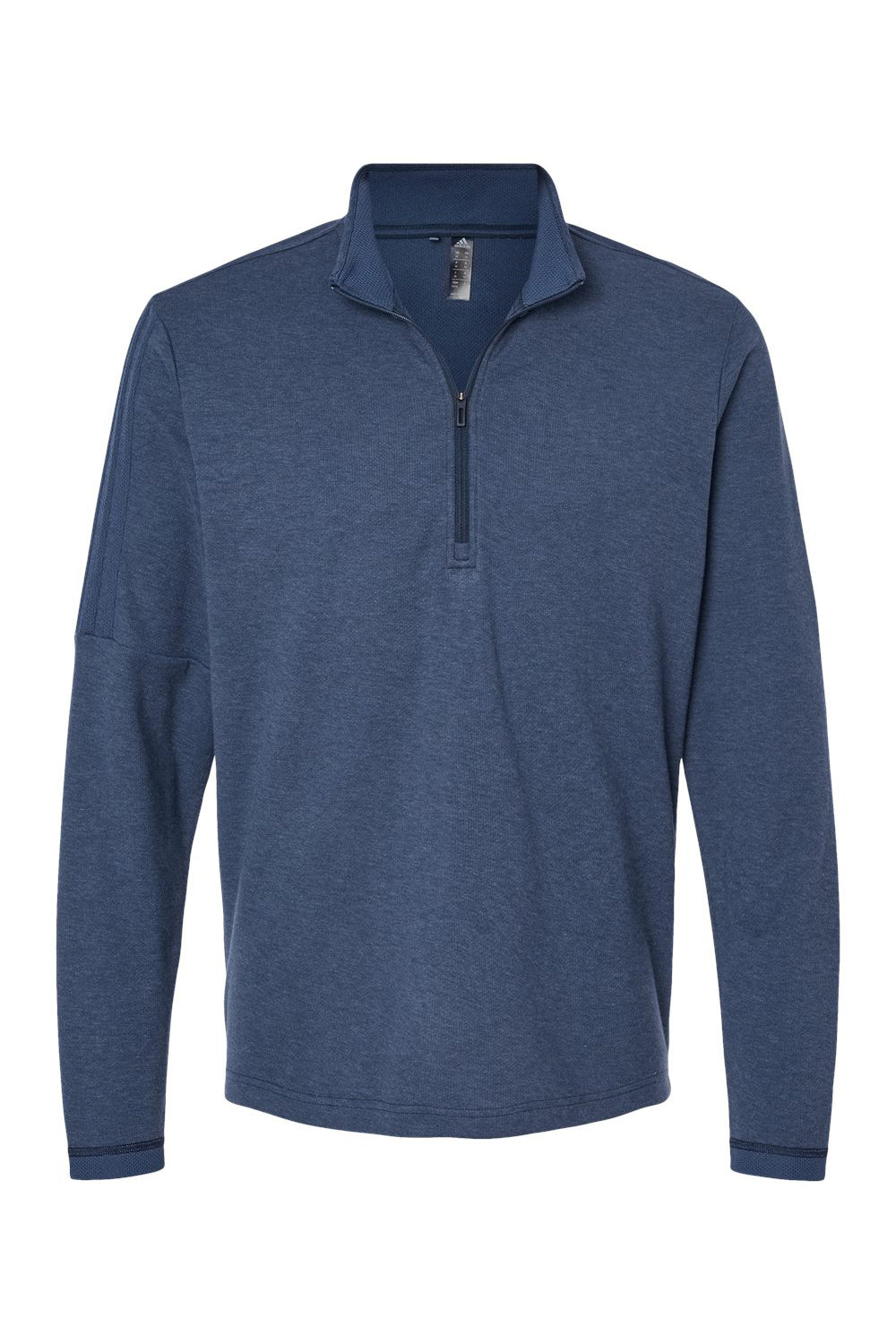 Adidas A554 Mens 3 Stripes Moisture Wicking 1/4 Zip Sweater Collegiate Navy Blue Melange Flat Front