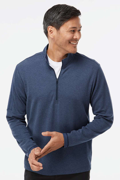 Adidas A554 Mens 3 Stripes Moisture Wicking 1/4 Zip Sweater Collegiate Navy Blue Melange Model Front