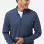 Adidas Mens 3 Stripes Moisture Wicking 1/4 Zip Sweater - Collegiate Navy Blue Melange - NEW