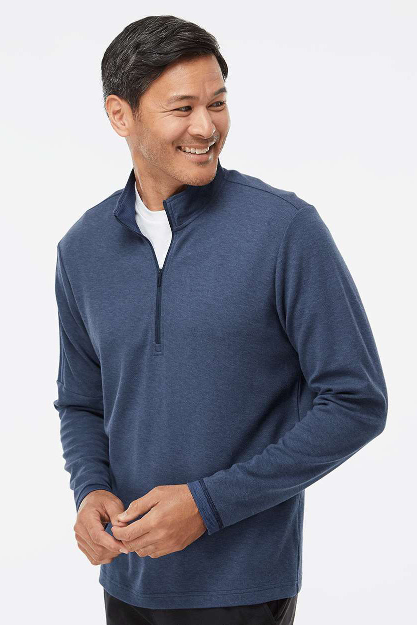 Adidas A554 Mens 3 Stripes 1/4 Zip Sweater Collegiate Navy Blue Melange Model Side