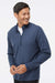 Adidas A554 Mens 3 Stripes Moisture Wicking 1/4 Zip Sweater Collegiate Navy Blue Melange Model Side